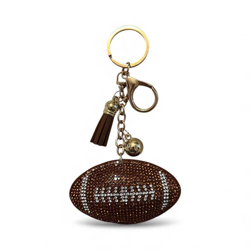 Sparkly Crystal Rhinestone Football Bag Charm Keychain